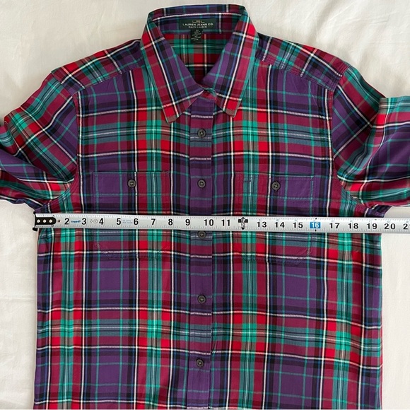 Lauren Ralph Lauren Women's Button Front Shirt Size M Purple Plaid Long Sleeve - Picture 7 of 9